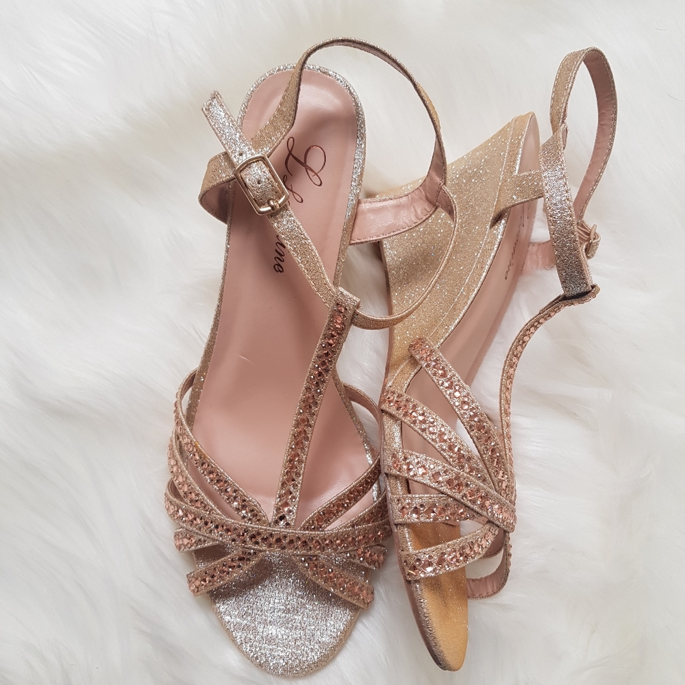 L. Lorraine Rose Gold wedge heels sz 8